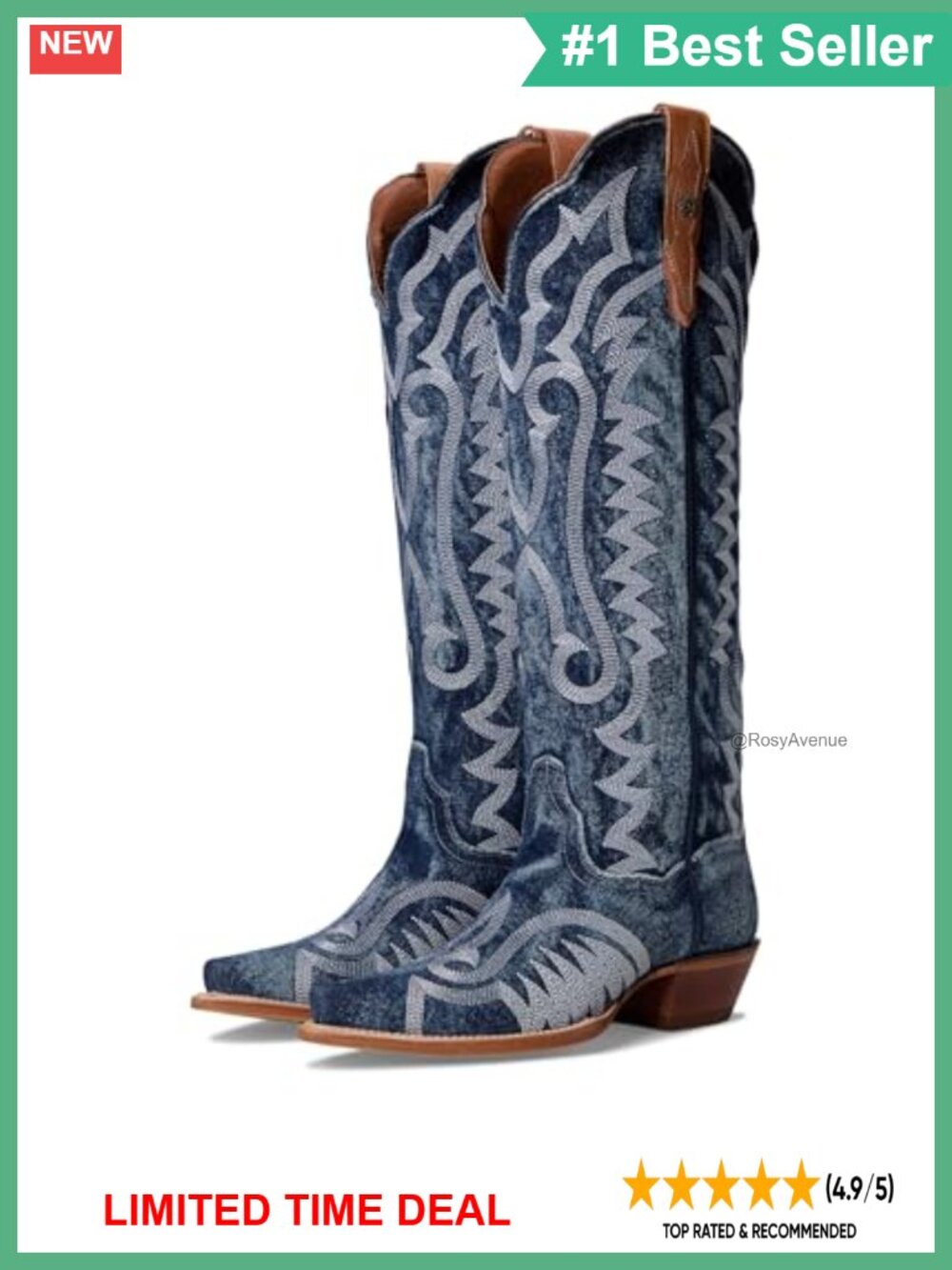 Dan Post Denim Darlin Snip Toe Zippered Mid Calf Boots Leather Sole